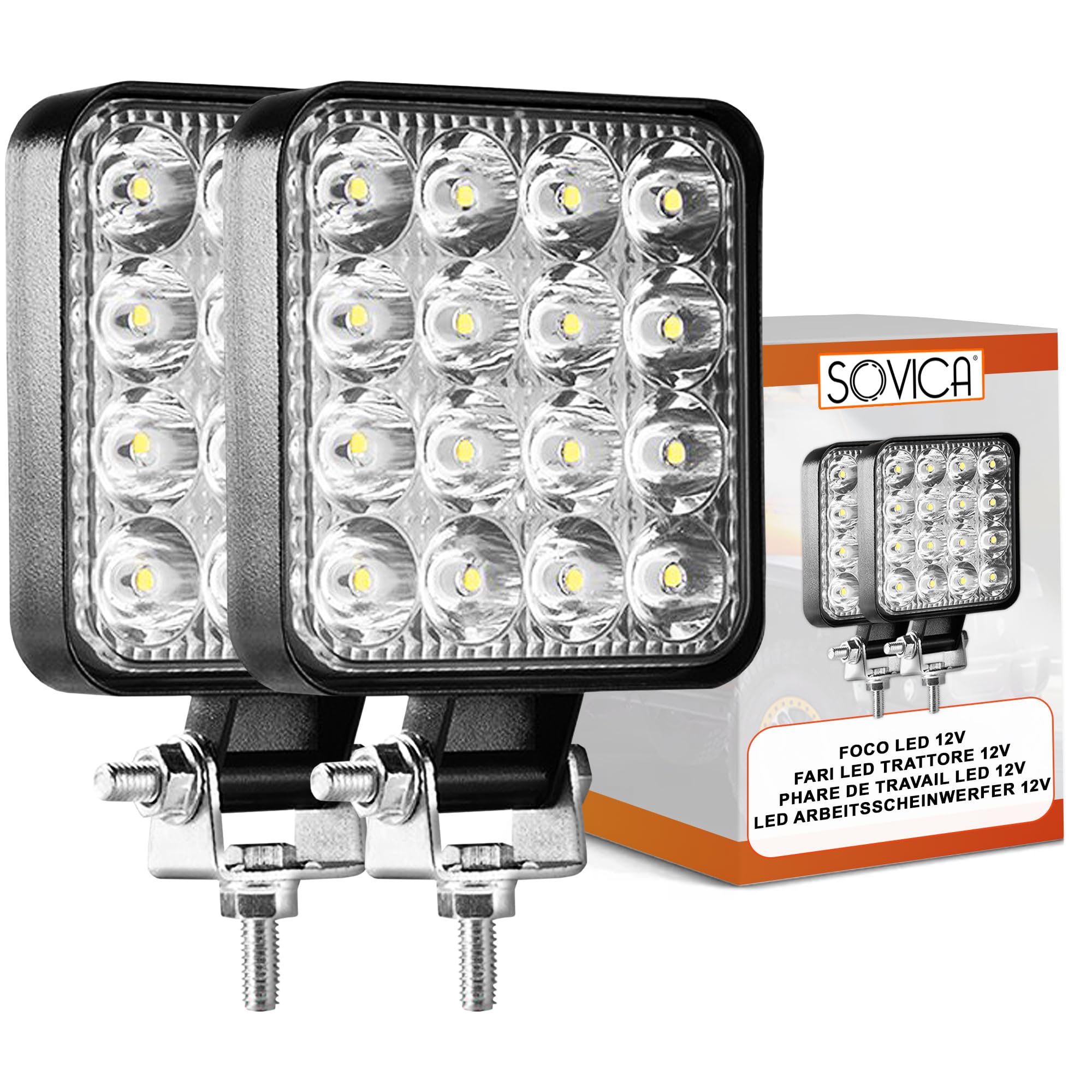 Sovica Faretto LED 12V 24V 2PCS Alluminio ABS 48W 16LED 6500K 10.5cm Grande Luce Faro LED Trattore Faro LED 4x4 LED Faro Trattore Fari LED 4x4 LED Faro Trattore Fari LED Trattore Fari a LED 4x4 LED