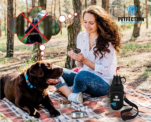 Miniatura 5 de PETFECTION Botella de agua de viaje portátil 3 en 1 para perros con dos cuencos de agua y comida desmontables, dispensador de botellas de agua de