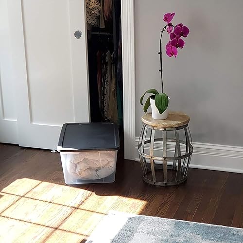 Miniatura 7 de HOMZ Paquete de 4 contenedores organizadores grandes de plástico transparente con tapas, 56 cuartos de galón, color gris, cajas apilables para