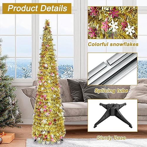 Miniatura 5 de Árbol de oropel de Navidad de 5 pies, árbol de Navidad desplegable