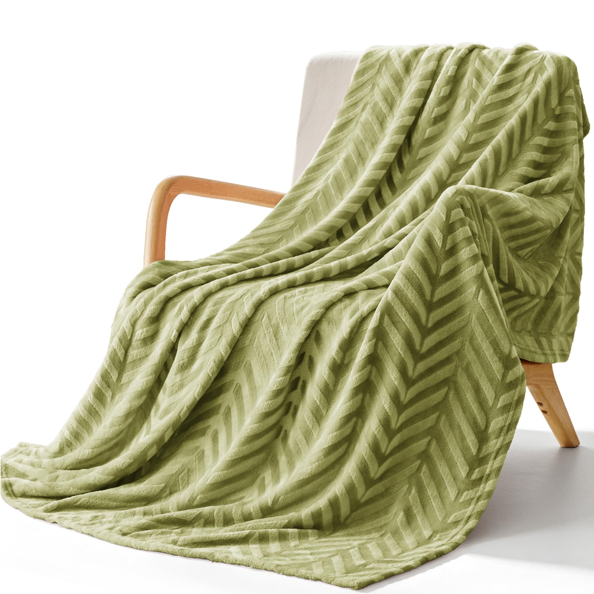 Whale Flotilla Flannel Fleece Throw Blanket for Sofa, 130x150 CM Soft Fluffy Velvet Sofa Blanket with Decorative Chevron Pattern for All Season, Warm and Lightweight, Olive Green