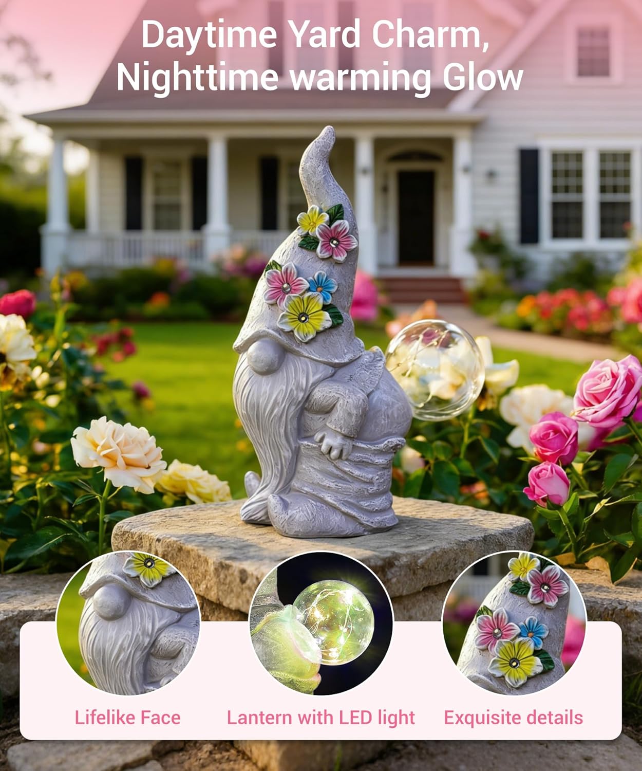 Solar Funny Garden Gnome Statue: Outdoor Sculpture Lights for Yard Lawn Porch Balcony Patio Home Decor - Birthday Gardening Gifts for Women Mom Grandma - Image 2