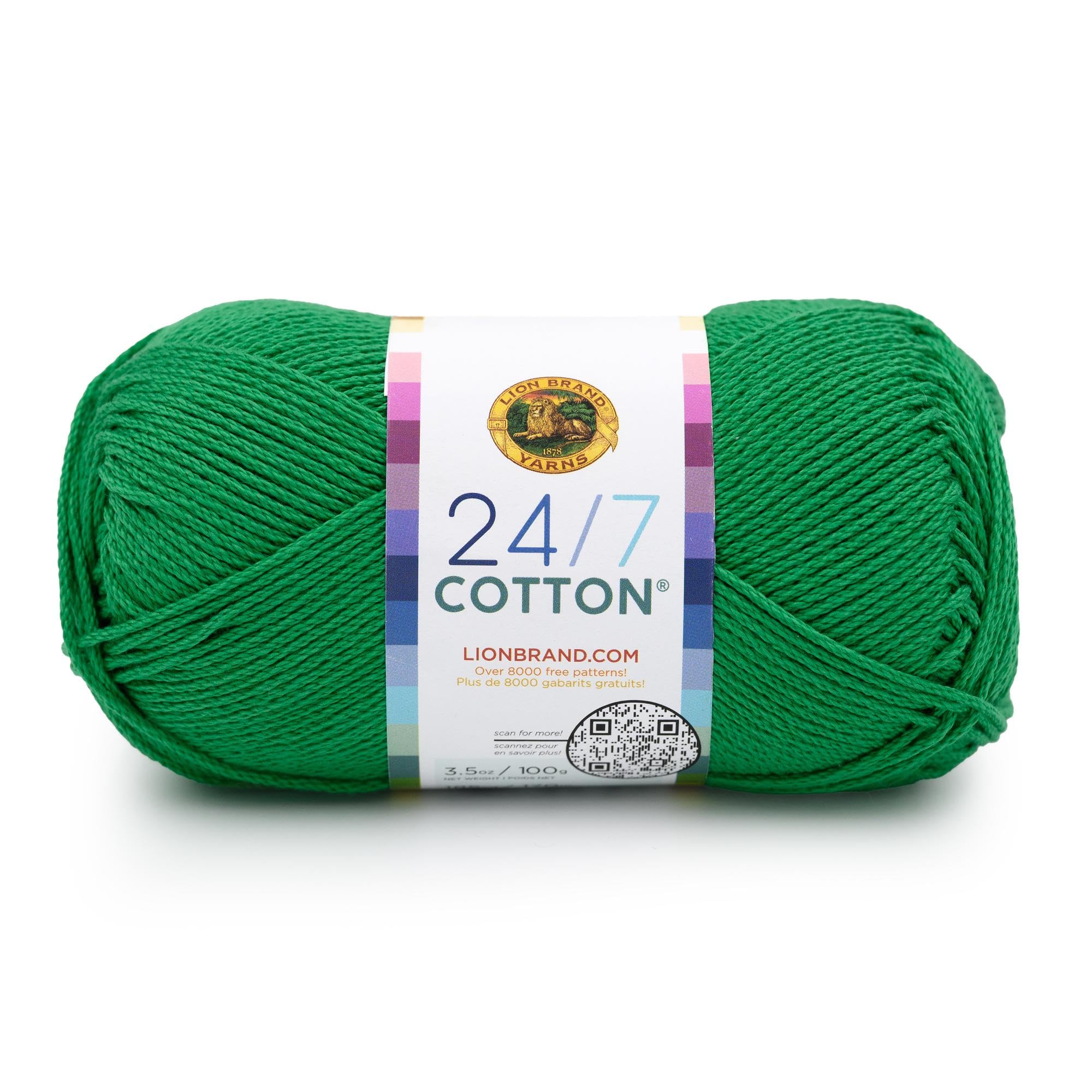 Lion Brand Yarn, 24/7 Cotton Yarn, Ivy League, Green, 1 Pack