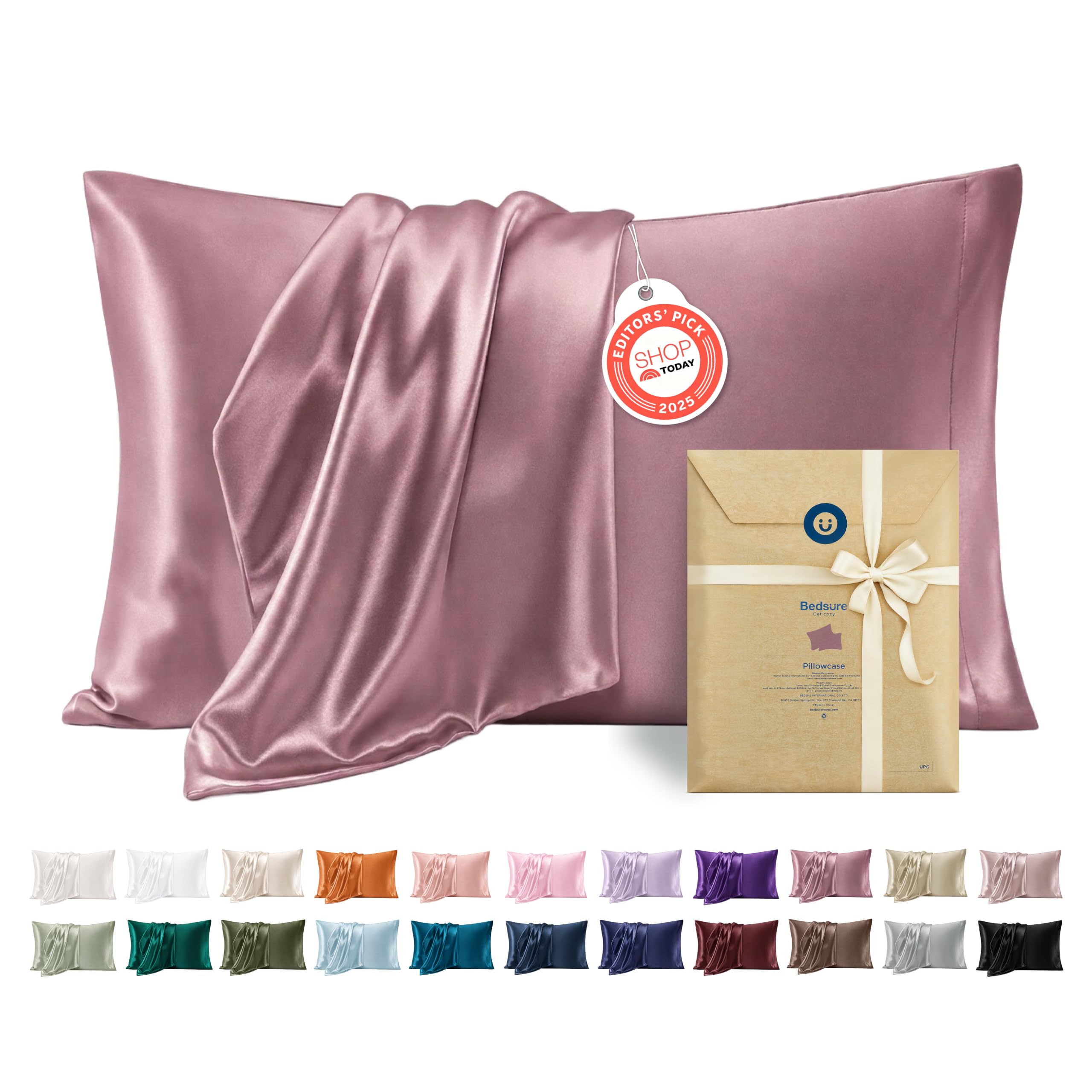 Bedsure Satin Pillowcase Standard Set of 2, Silky Pillowcase Nostalgia Rose