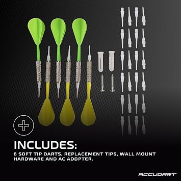 Accudart Light FX 2000 Electronic Dartboard with Vibrant LED Light Displays - Scoring Up to 4 Players - Includes 6 Soft Tip Darts