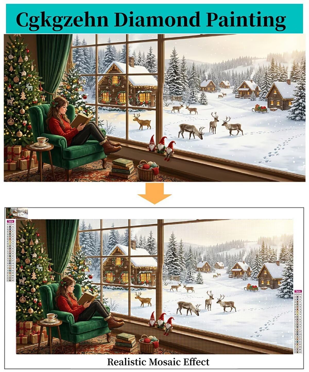 Diamond Painting Weihnachten Groß XXL 60x120cm, 5D DIY Diamant Painting Bilder Fensterbilder Set für Basteln Mädchen 8 Jahre, Mosaik Bastelset Erwachsene Kinder, Stickerei für Zuhause Deko C6-735