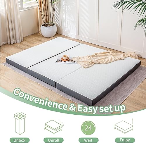 Miniatura 8 de MUUEGM Colchón plegable de espuma viscoelástica de tamaño individual, colchón plegable de 4 pulgadas para yoga, viajes, caravana, campamento,