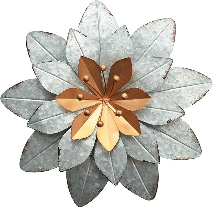 GIFTME 5 Galvanized Metal Layered Flower Outdoor Wall Art