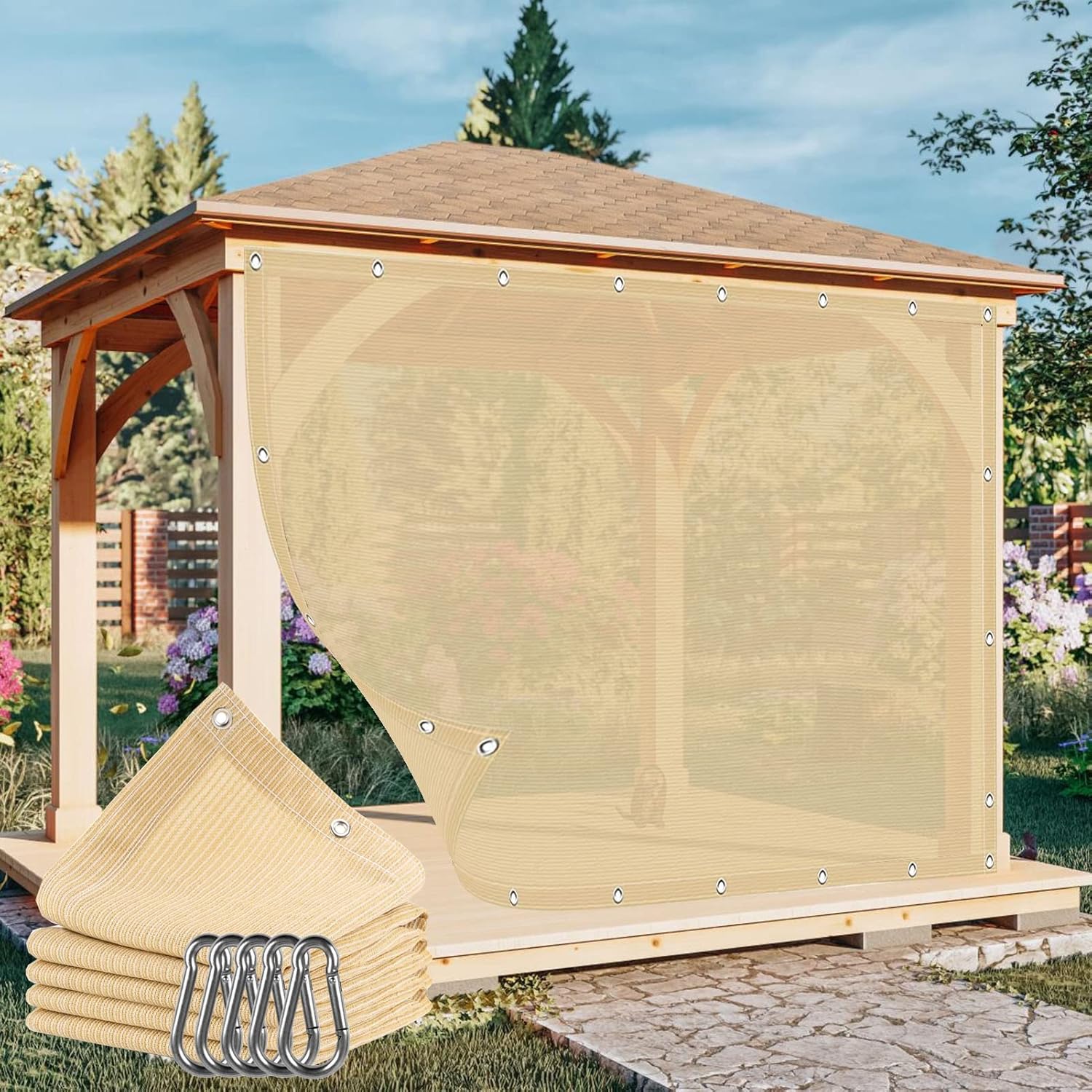 Beige Garden Sun Shade Sail Patio Sunshade Net, UV