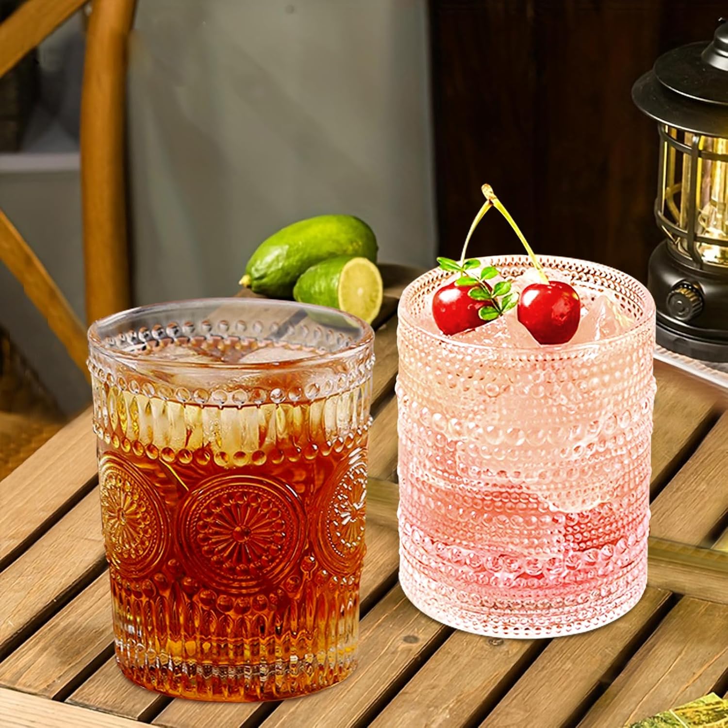 MIUXUESO 6 Pcs Vintage Drinking Glasses Set 12 Oz Hobnail Drinking Glasses 10 Oz