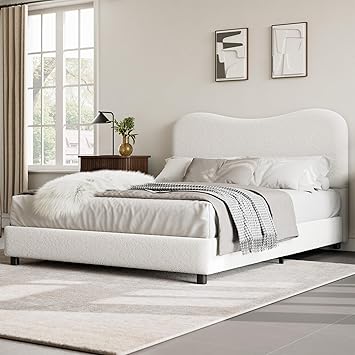 GarveeHome Full Size Bed Frame for Kids with Velvet Upholstered Headboard, Cute Low Profile Platform Bed for Girls and Boys, No Box Spring Needed, Strong Wooden Slats, Noise Free, Easy Assembly, White