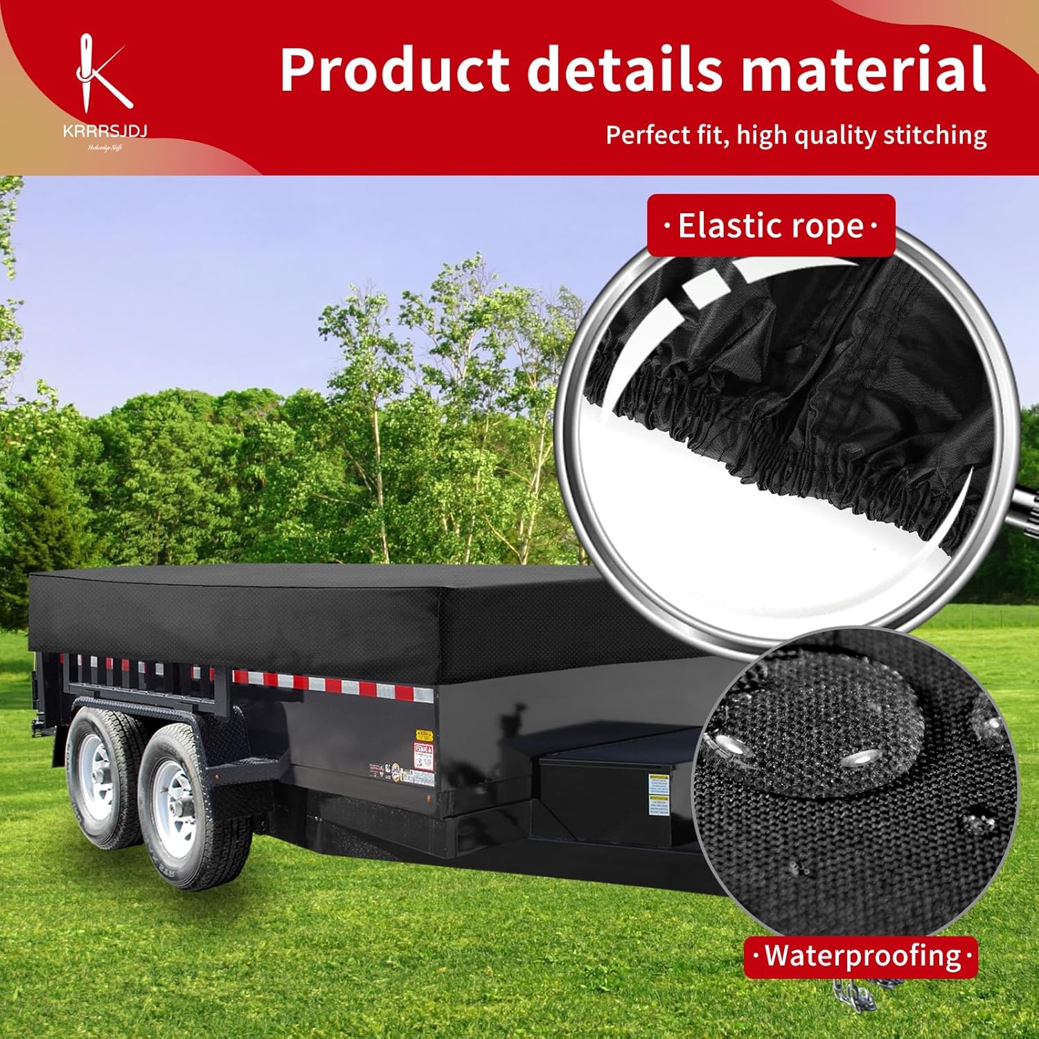 Utility Trailer Cover(no ramp gate),Waterproof Windproof Heavy Duty Black Dump Trailer Cover,420D Dust and UV Protection (Black,5 * 8)