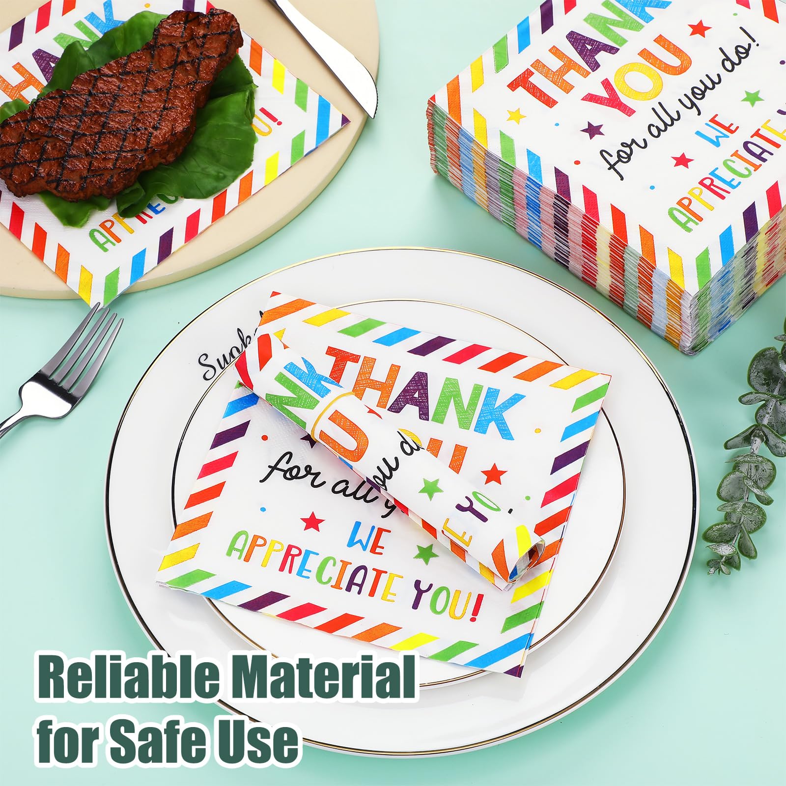 Chiisong 100 servilletas de agradecimiento con texto en inglés "We Apreciate You", servilletas decorativas Thank You for All You Do para empleados, profesores, médicos, voluntarios, decoraciones de