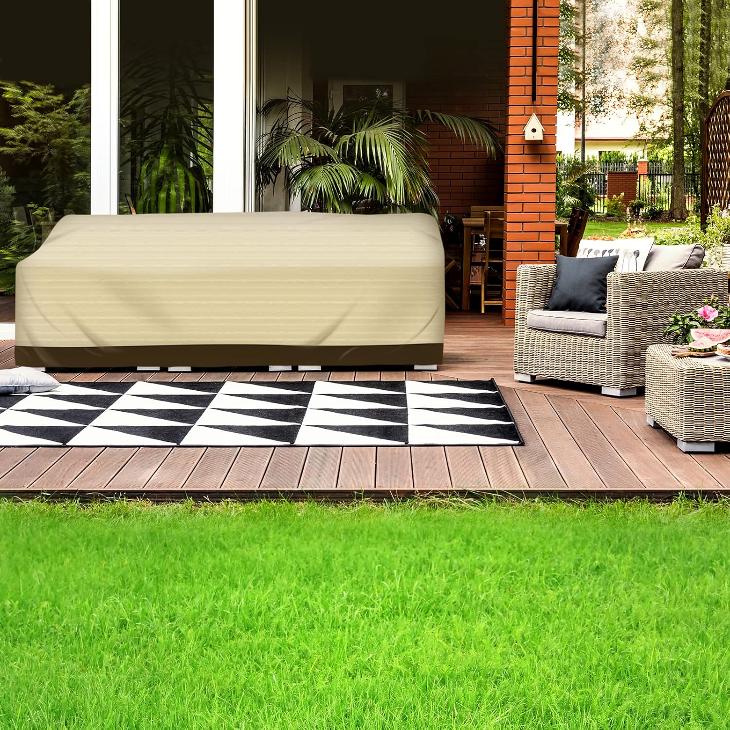 LAMA Patio Furniture Covers Waterproof, 100% Outdoor Waterproof Durable Patio Loveseat Cover, Patio Bench Sofa Cover with Handle for Outdoor Patio Furnitures, Beige(Small -58"W x 32.5"D x 31"H)