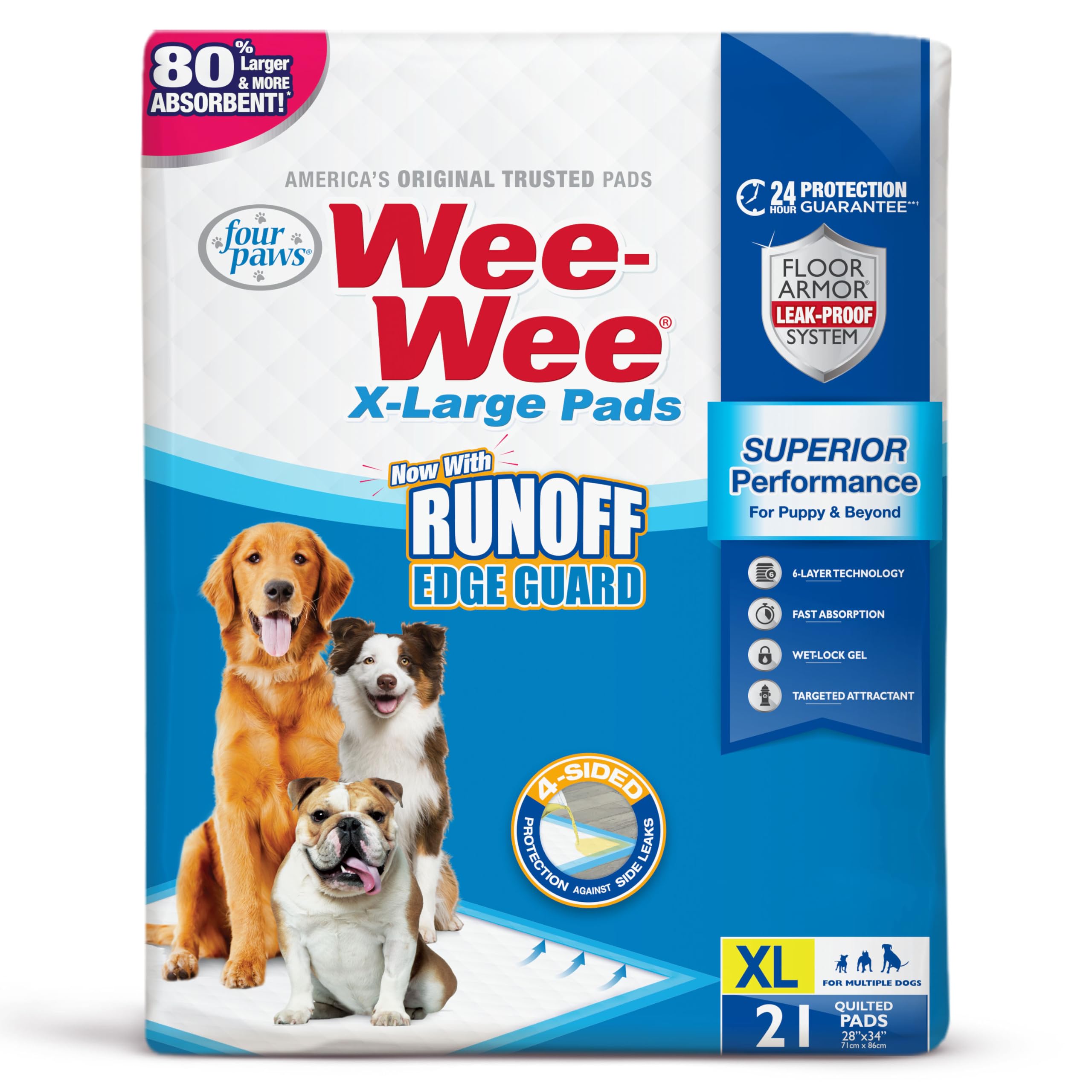 Four Paws Wee-Wee ochraniacze na siusiu dla psów i szczeniąt l Gigantic, XL, standardowe i małe, chłonne, do treningu szczeniaków, szczelna, 6-warstwowa technologia, gwarantowana 24-godzinna ochrona