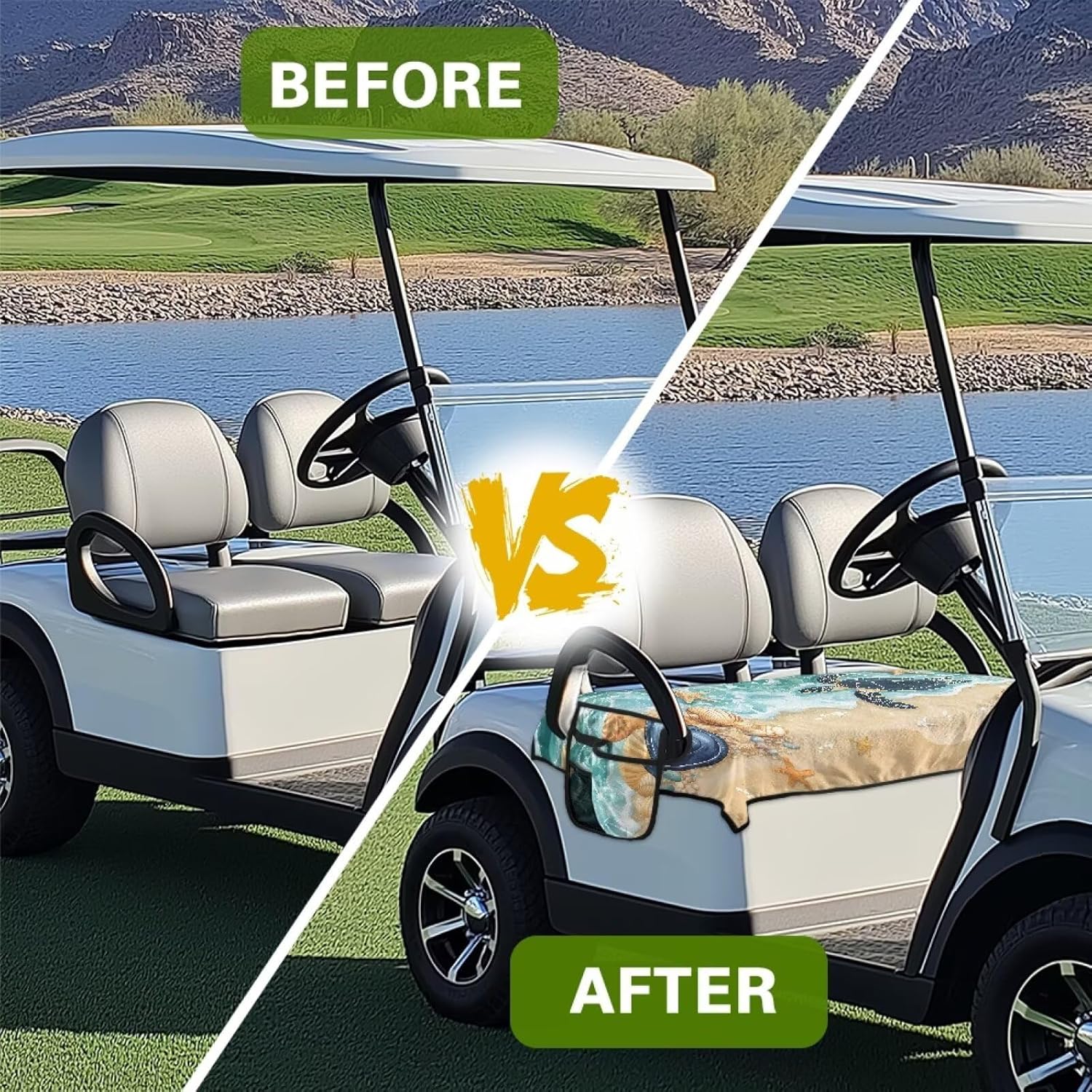 Golf Cart Front Seat Covers Breathable Beach Turtle Golf Cart Seat Towel Blanket Easy Install and Clean Keep Cool in Summer Suitable for All Seasons