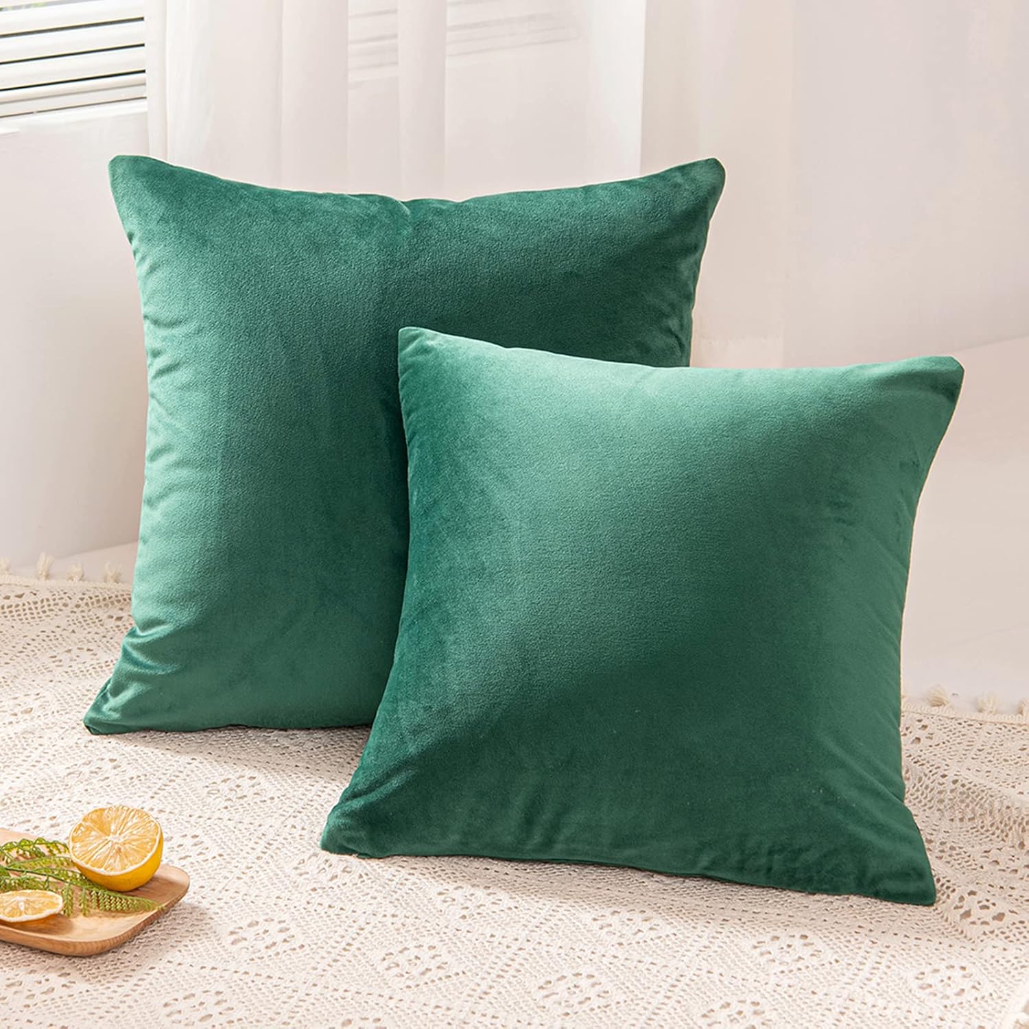 BAKUMON, 2 Pack 16x16 Velvet Pillow Covers Decorative Throw Cushion Cases Throw Pillow Covers Square Set for Couch Sofas Living Room Outdoors-Green: Home & Kitchen
