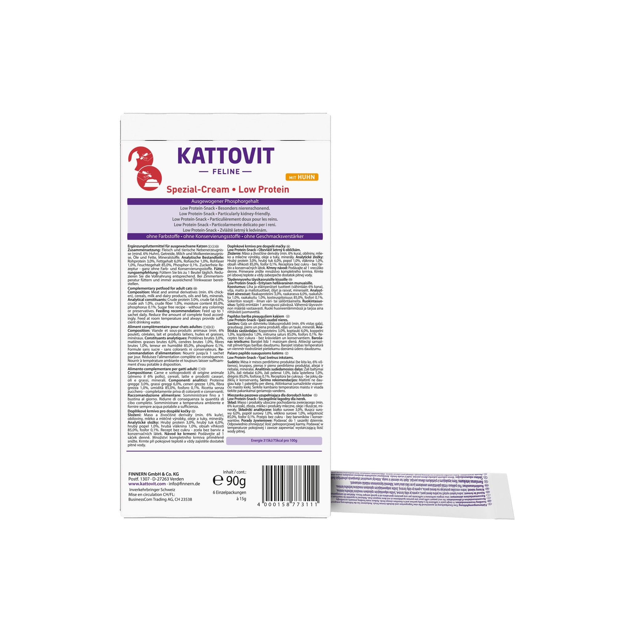Kattovit Special Cream Riñón Renal con Pollo | 11 x 6 x 15 g | Alimento complementario para Gatos Adultos | Completamente Libre de azúcar, colorantes y conservantes