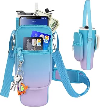 LEFORZ Water Bottle Carrier Bag with Phone Pocket Compatible with Stanley/Meoky 40 oz Tumbler with Handle,Water Bottle Holder Pouch with Adjustable Strap Compatible with Stanley Cup Accessories
