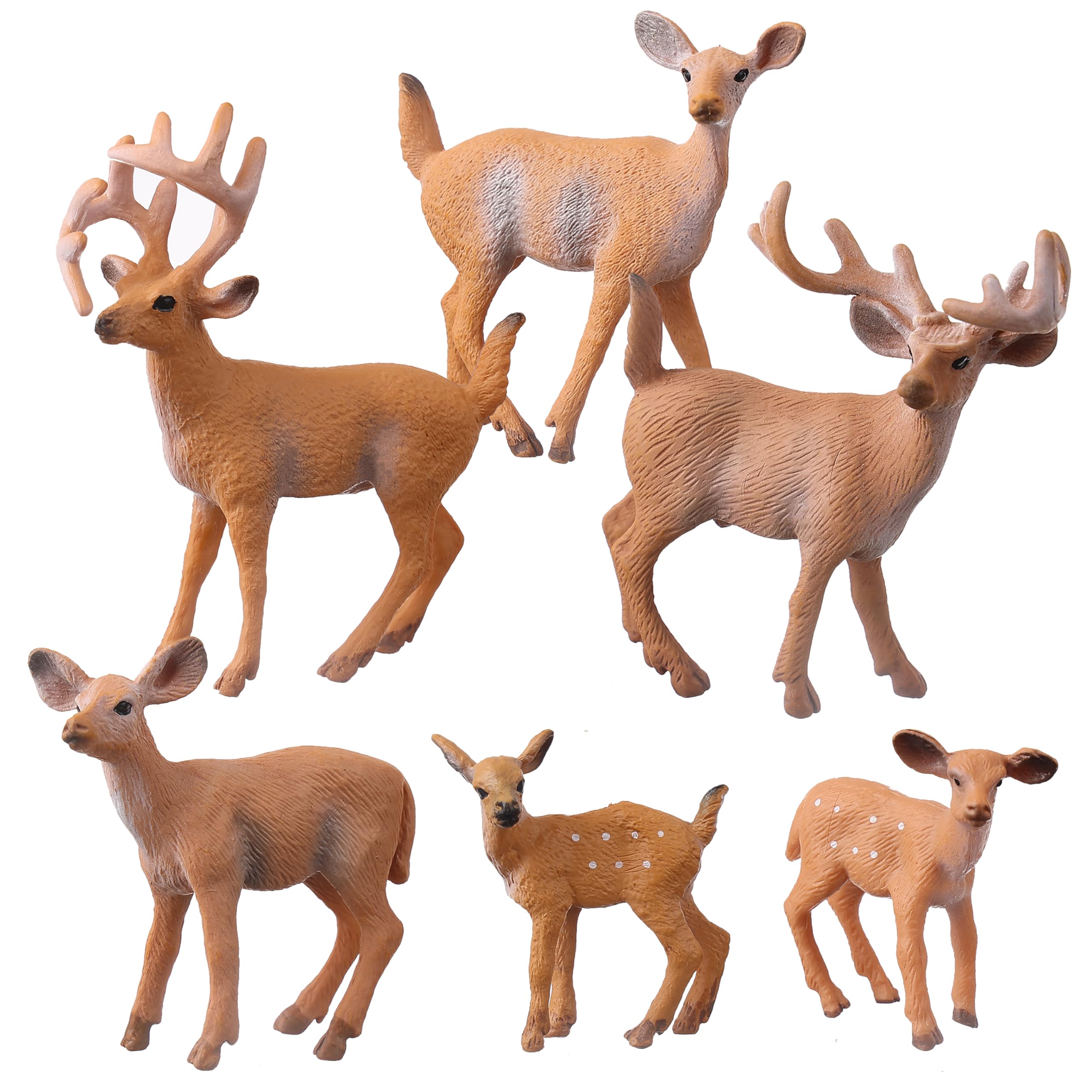 JOKFEICE Animal Figures - 6pcs Realistic White Tailed Deer Figurines - Plastic Forest Animals for Christmas - Early Educational Birthday Cake Topper Gift for Kid