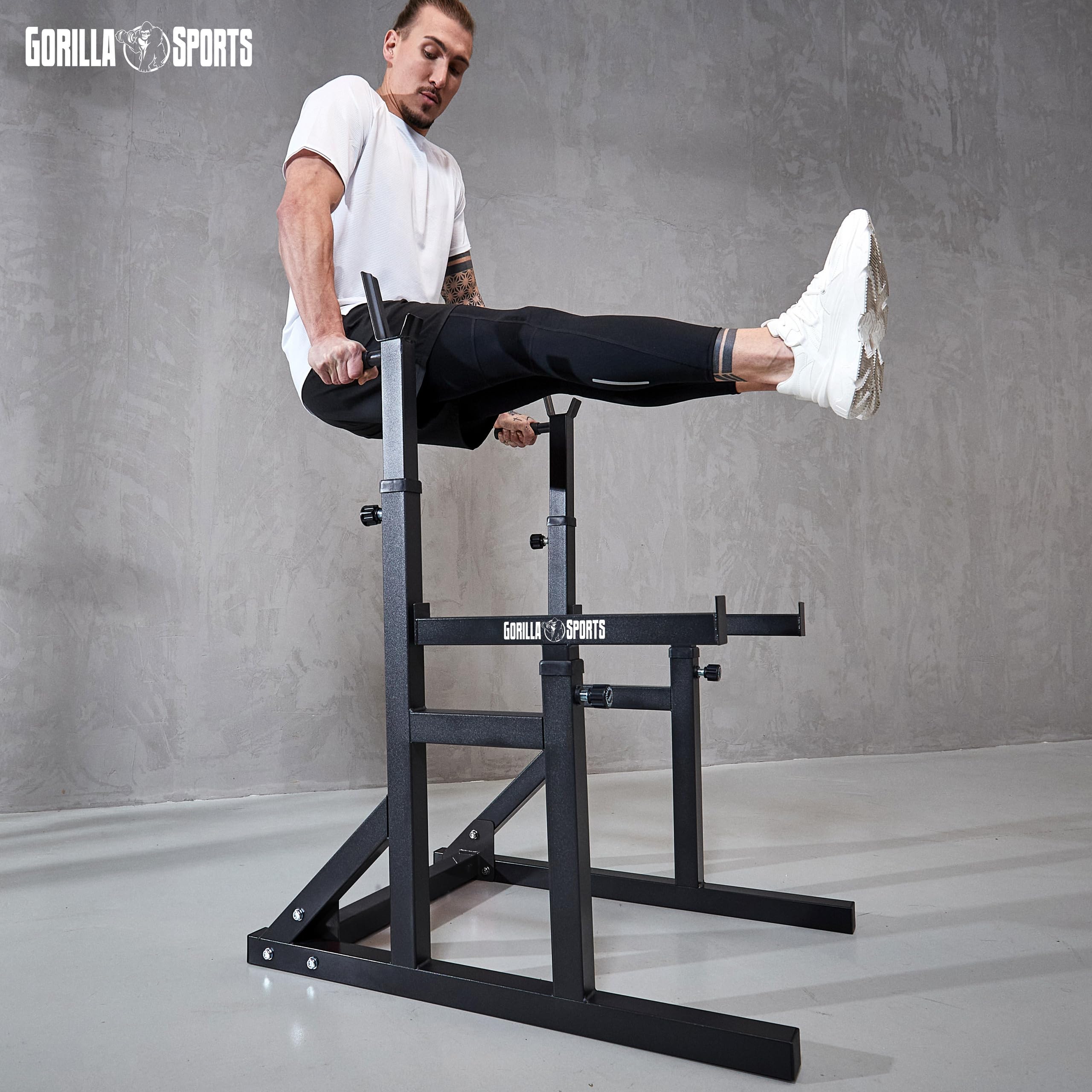 GORILLA SPORTS® Rack da Squat - Regolabile in Larghezza e Altezza, con Maniglie per Immersione, Carico Massimo a 300 kg - Bilanciere, Supporti, Allenamento
