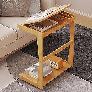 XWJOYW Mesita de Noche Plegable, Mesa Auxiliar en Forma de C, mesas auxiliares para Sala de Estar, Mesa Auxiliar pequeña móvil en Forma de C, con Ruedas y Tablero de Almacenamiento, para sofá Cama,
