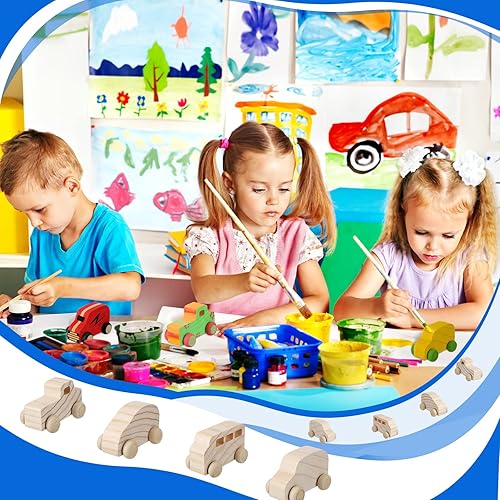 Miniatura 6 de Chivao 12 piezas de autos de madera para pintar para niños, juguetes de auto de madera sin terminar, manualidades pintables, cosas para pintar para