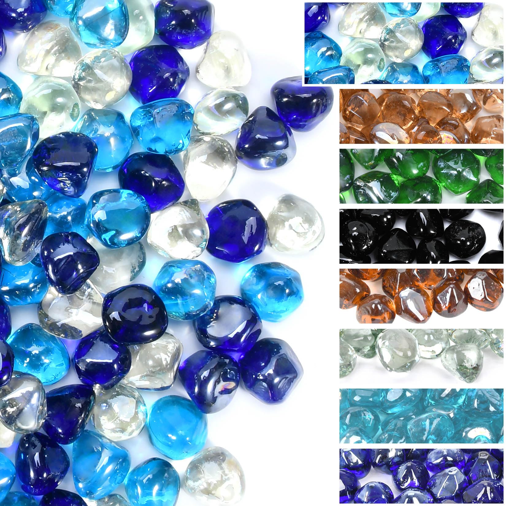Photo 1 of GasSaf Diamonds Fire Glass for Gas or Propane Fire Pit Fireplace & Landscaping 20-Pound 1 inch (Cobalt Blue, Caribbean Blue, Crystal Clear Luster)