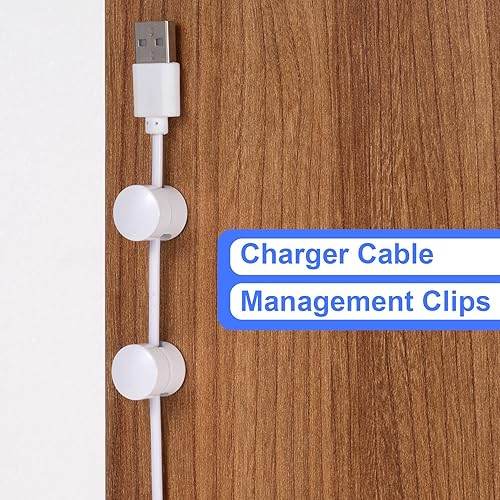Miniatura 4 de 2 juegos de soportes de cargador para cables, soportes de anclaje de cable ajustables blancos, clips de cable de metal adhesivos, organizadores de
