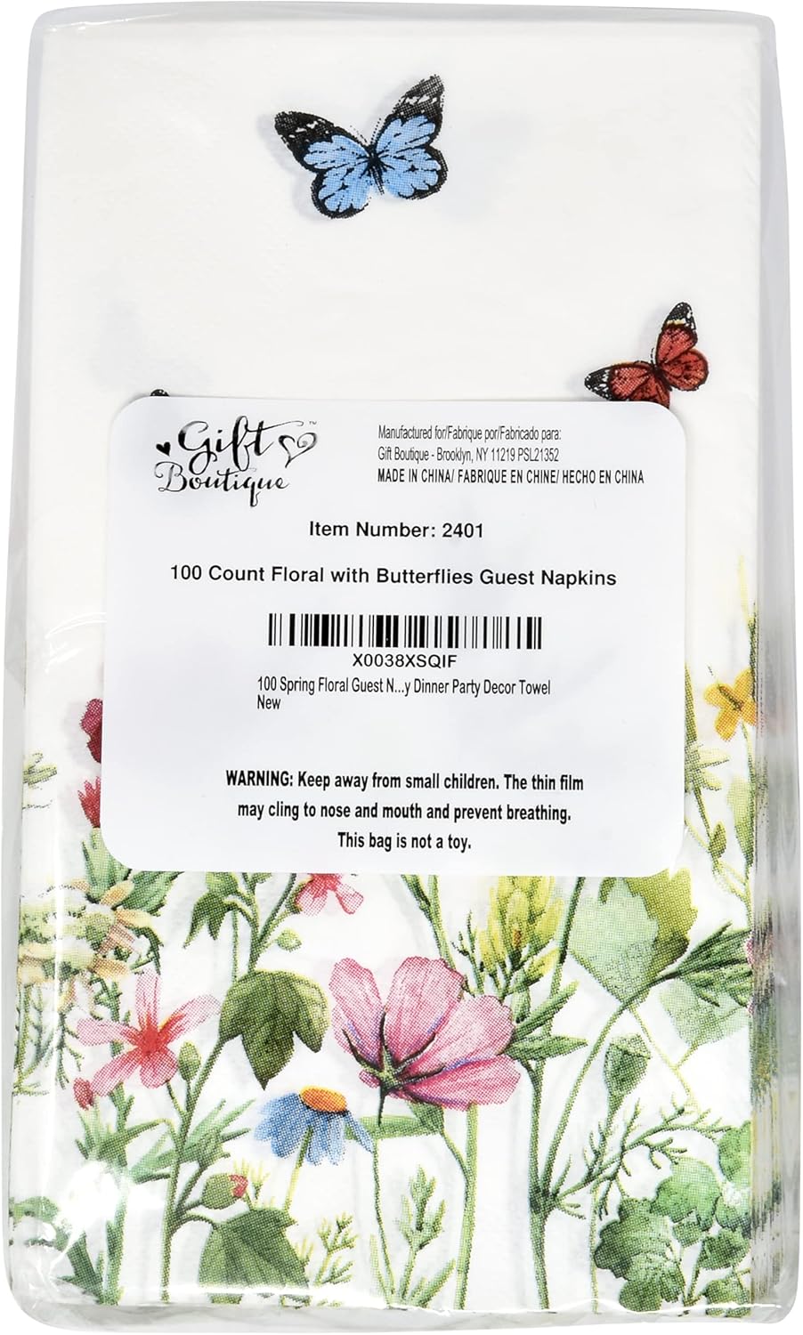 Gift Boutique Spring Floral Guest Napkins 100 Pack Wildflower Butterfly Disposable Paper Hand Towels for Bathroom Powder Room Decor