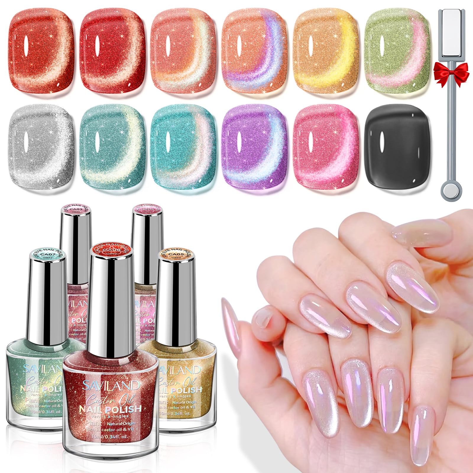 Amazon.com : SAVILAND Cat Eye Nail Polish Set: 12 Colors Magnetic