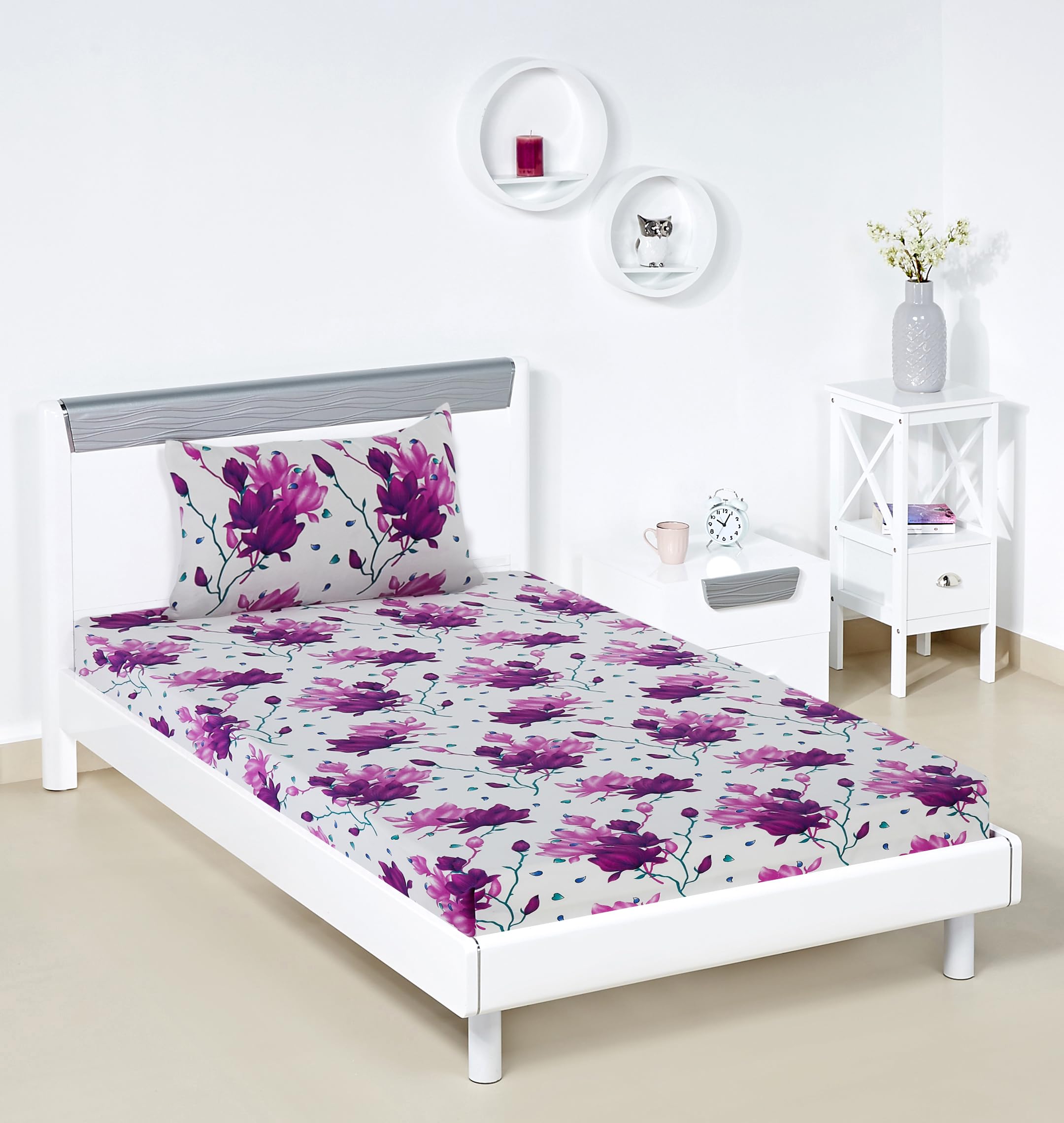 Amazon Brand - Solimo Polyester Mauve Medley Single Bedsheet with 1 Pillow Cover,95 GSM,144 TC (B0CCD9K1JQ) Amazon Price History, Amazon Price Tracker