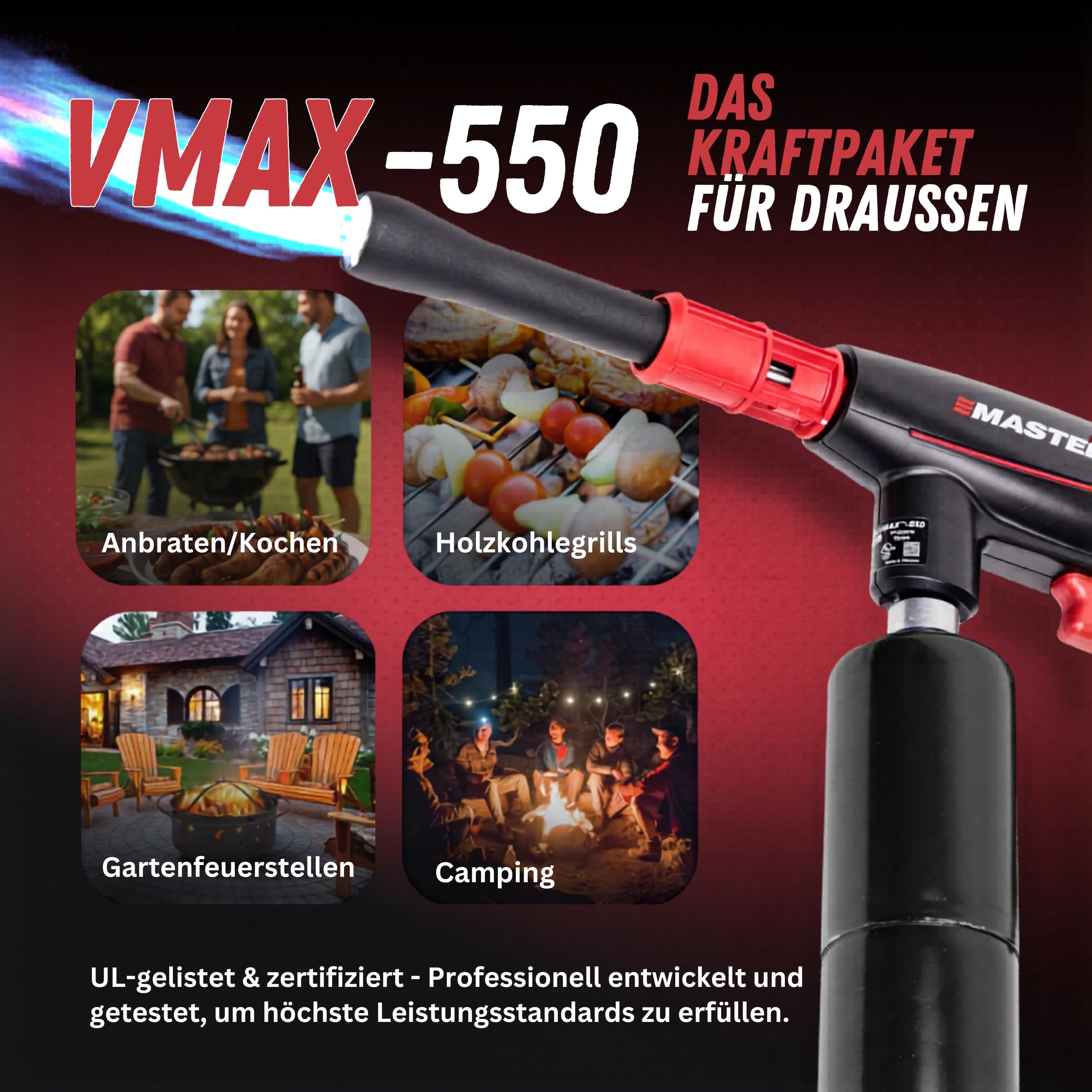 Master Appliance VMAX-550 2-in-1 Grillpistole & Sous Vide Fackel - Ultimativer Outdoor-Propan-Feueranzünder zum Grillen, Anbraten, Camping & mehr