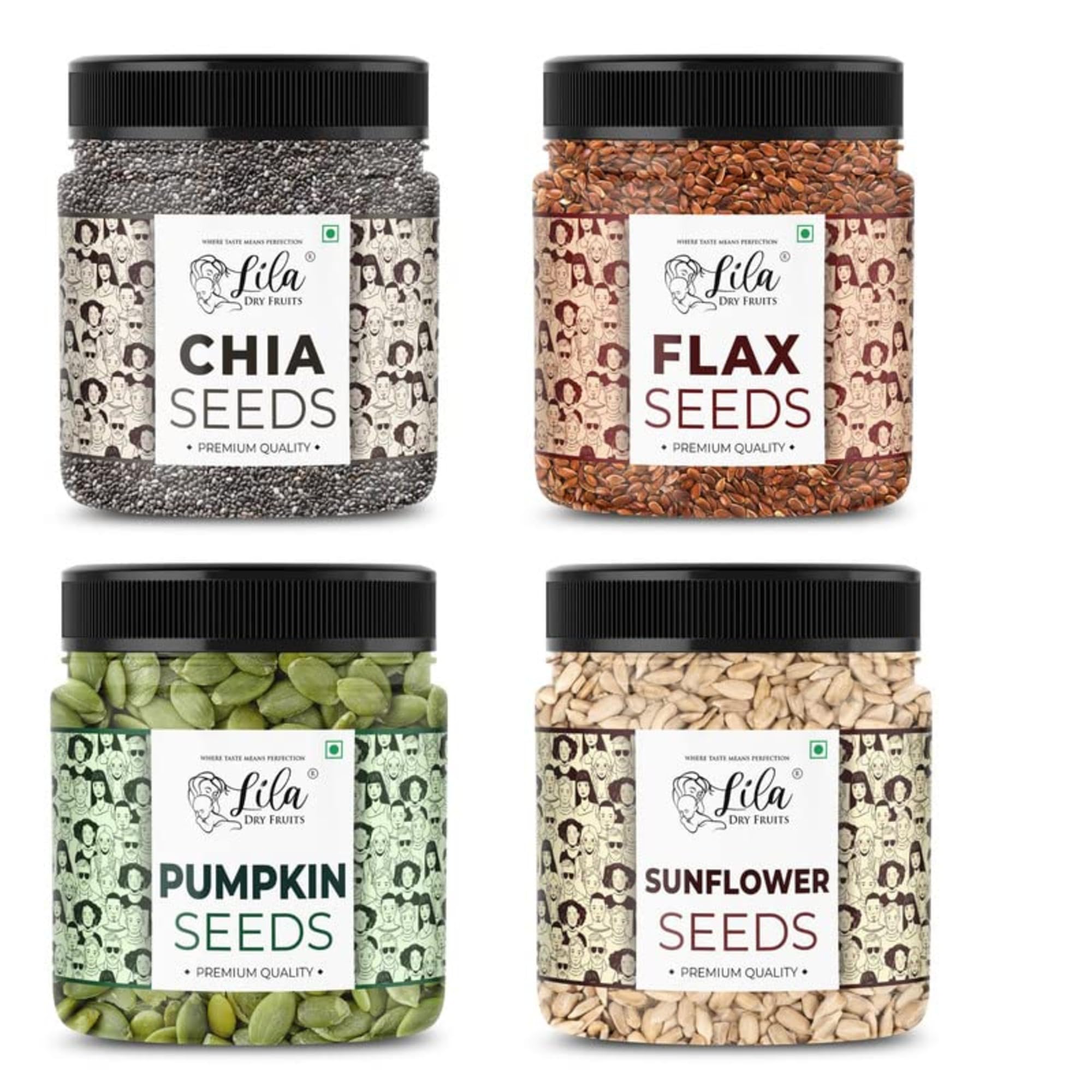 LILA DRY FRUITS 4 Superseed Combo (Chia, Pumpkin, Sunflower & Flax) 500gms each (2kgs total) Jar Pack |Immunity combo for Weight Loss | Mix Seeds for Eating | Diet Snacks | Superfood (B0BMYNM73H) Amazon Price History, Amazon Price Tracker