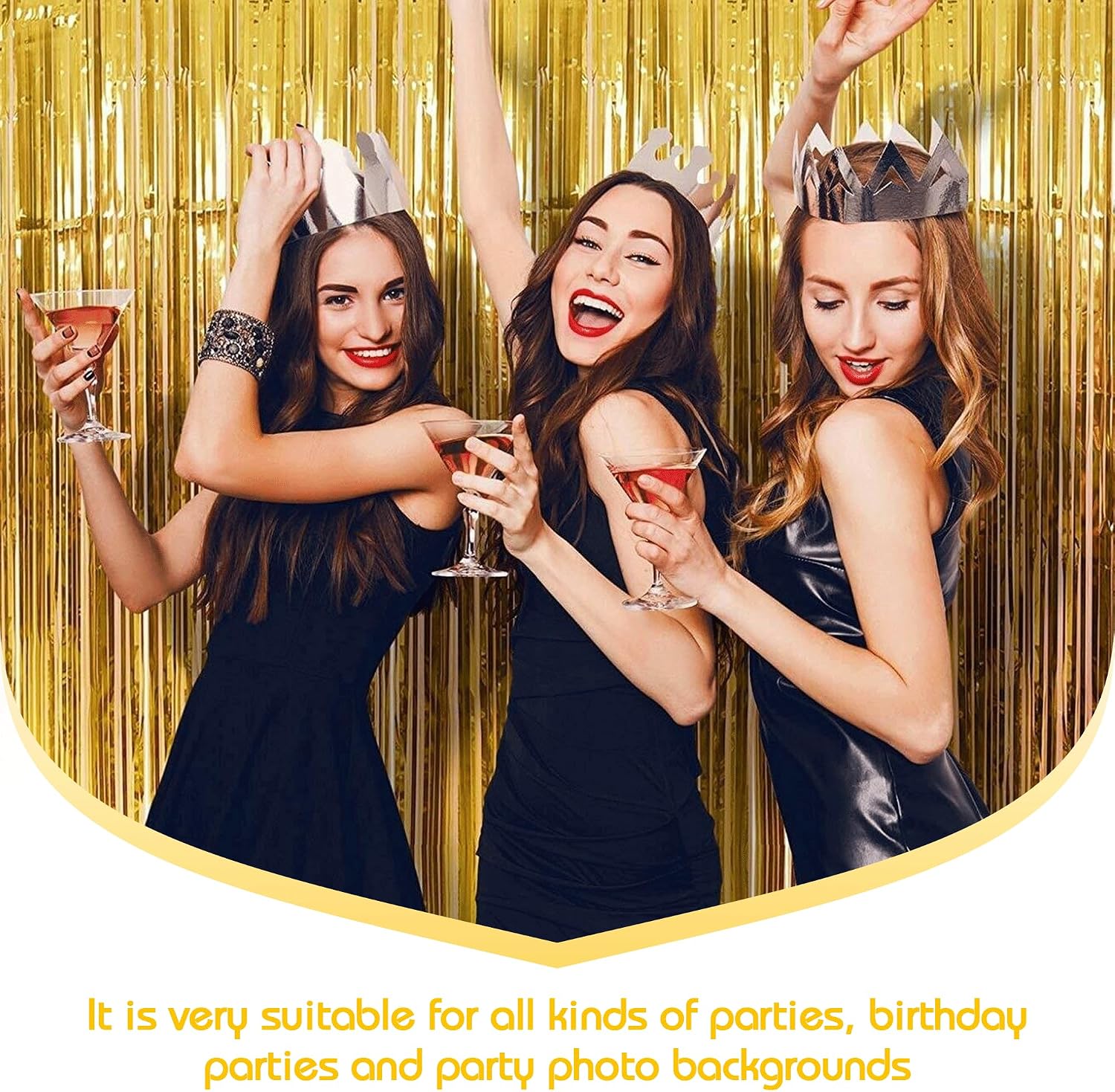 32 Pcs Gold Foil Fringe Curtain Backdrop, 3.2ft x 8.2ft Metallic Tinsel Streamer Curtains Photo Booth Props for Birthday/Wedding/Graduation/Baby Shower/Christmas/New Year Decorations Supply (Gold)