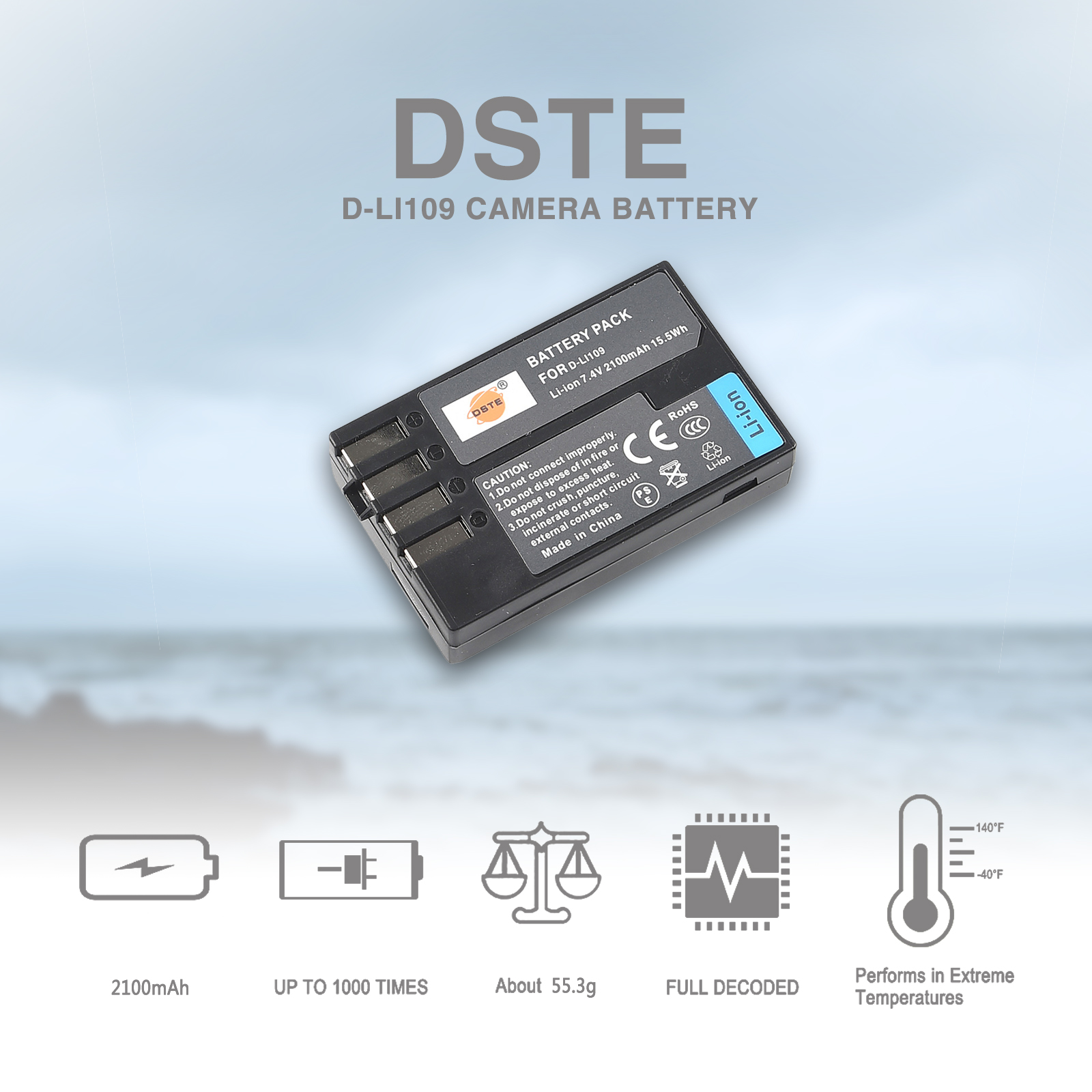 Batteria DSTE D-Li109 7.4V 2100mAh Per Pentax K-r, K-30, K-50 E K-500 – Versione Full Coded - 3