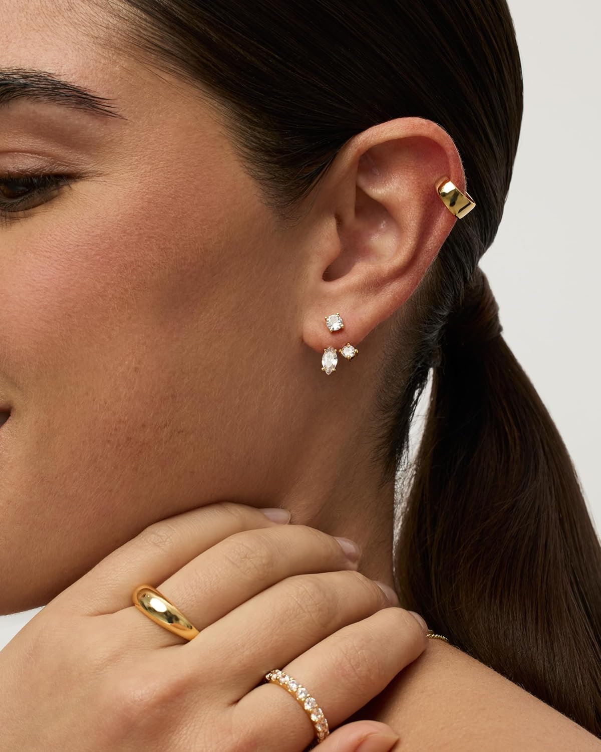 PAVOI 14K Gold Plated Cubic Zirconia Earrings Jacket for Women - Sterling Silver Posts Dainty CZ Front and Back Double Studs - Statement Ear Jacket Earrings for Women - Image 4