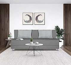 Adorn India Easy Alyn Plus Stripes 4 Seater Sofa Cum Bed (6x6, Grey) (Wood) (1 Year Warranty)