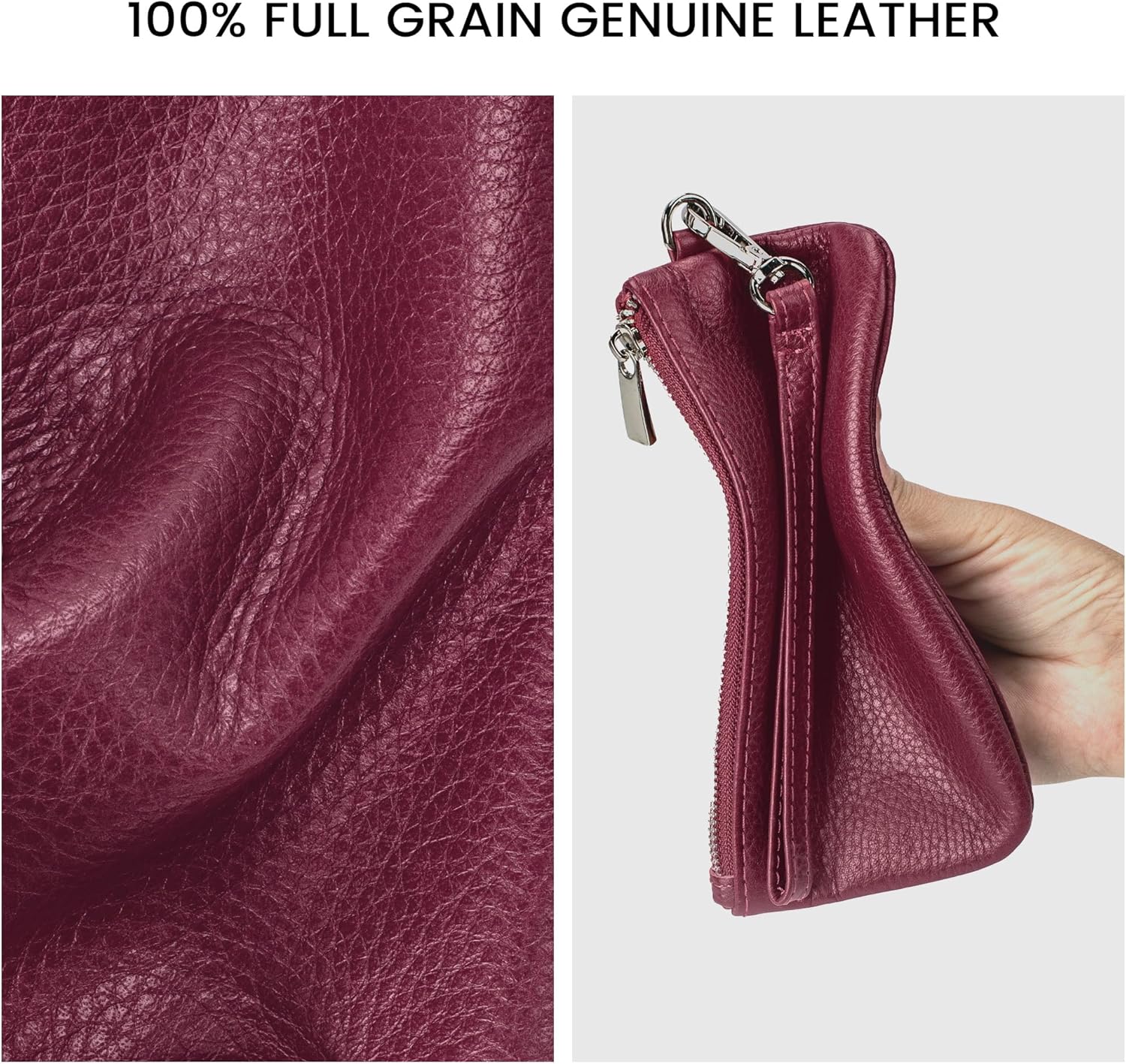 Genuine Leather Coin Purse for Women Small Change Purse with Removable Wrist Strap Zipper Wristlet Wallets with Credit Card Slot - Image 6