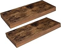 HOOBRO Rustic Brown Floating Wall Shelves Set of 2, 15.7" Invisible Bracket, 22lb Capacity for Bedroom, Bathroom, Kitchen BF40BJ01