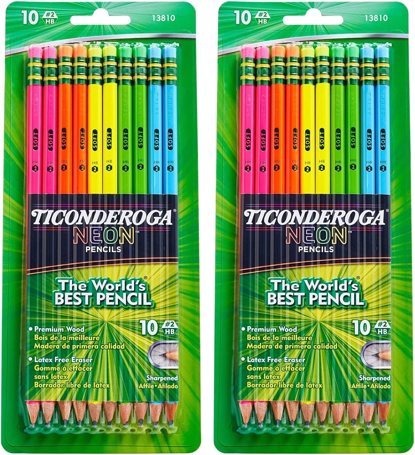 Ticonderoga No.2 Pencils, Assorted Neon, 10-Pack (2-Pack)