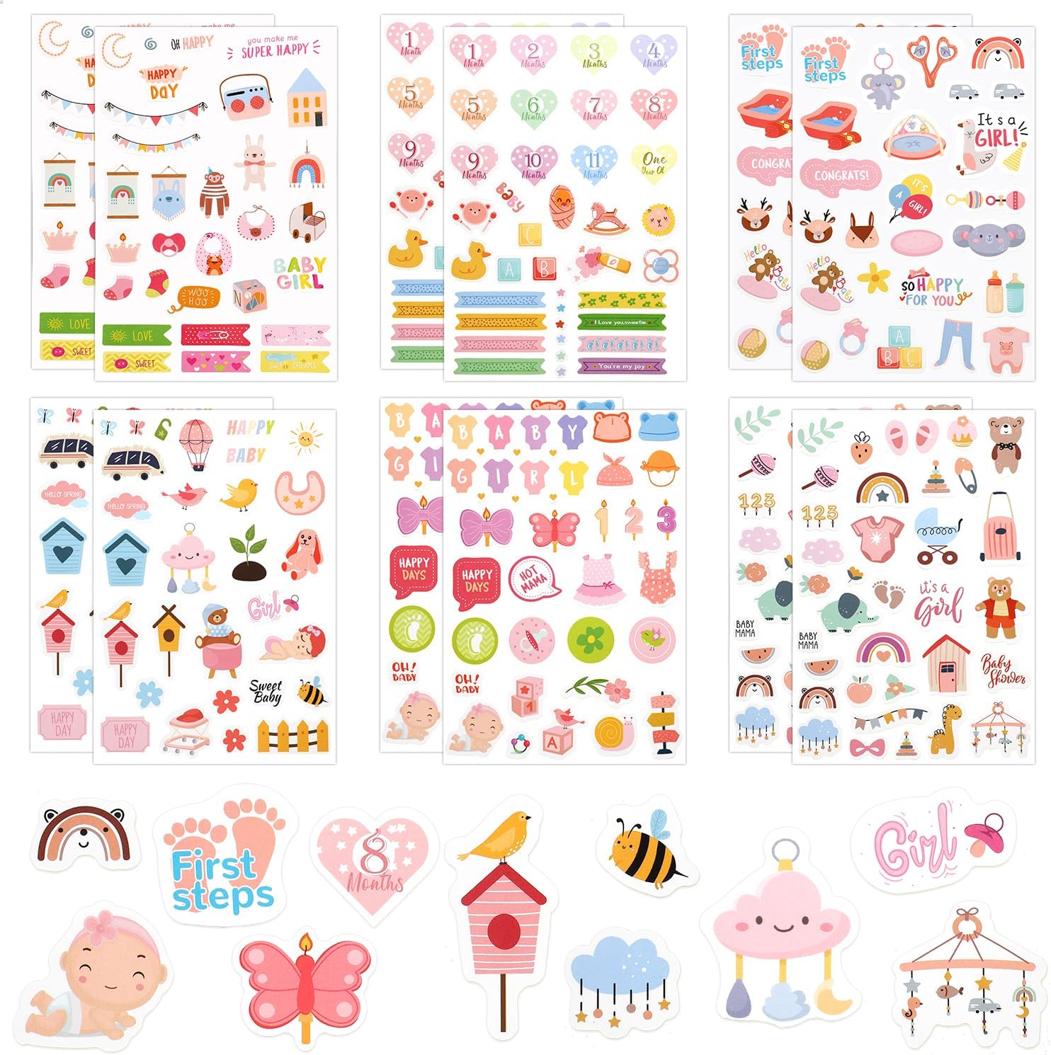 Amazon.com: 12 Sheets Baby Girl Stickers for Scrapbooking, Cute Baby ...