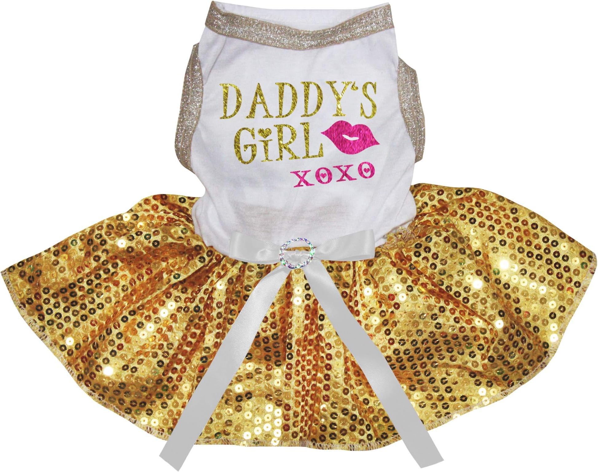 Petitebella Daddy's Girl XOXO Kiss Puppy Dog Dress (White/Gold Sequins, XX-Large)