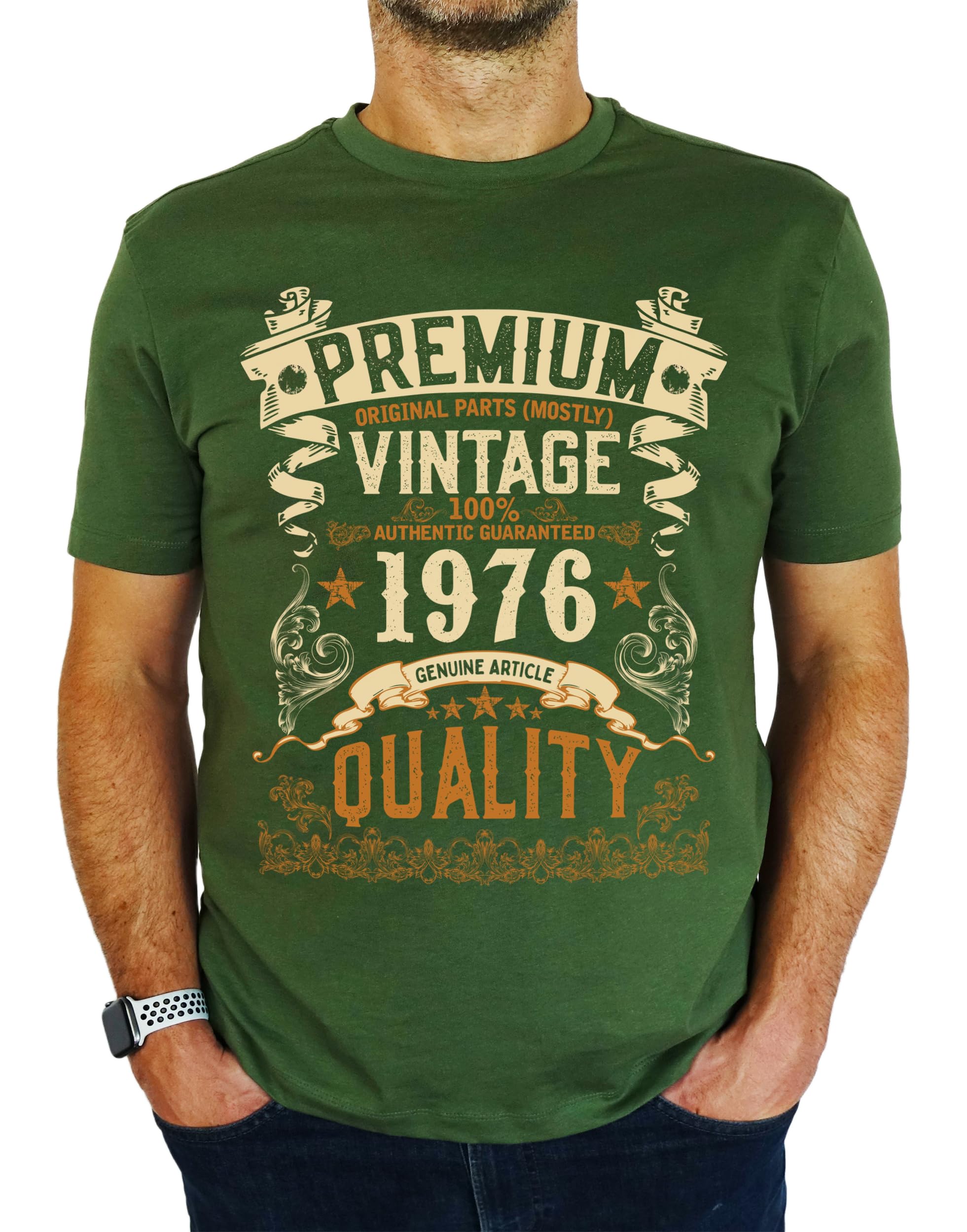 1976 Vintage - Premium Quality - 50th Birthday Gift | Present Mens T-Shirt Earthy Green M