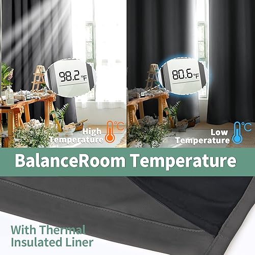 Miniatura 3 de Cortinas opacas grises para dormitorio con forro aislante térmico, cortinas 100% de oscurecimiento de habitación de 72 pulgadas de largo, 2 paneles