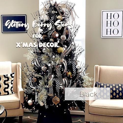 Miniatura 3 de 10 tallos de bayas artificiales con purpurina, decoración de Navidad de Halloween, ramitas retorcidas con purpurina, ramas para decoración de