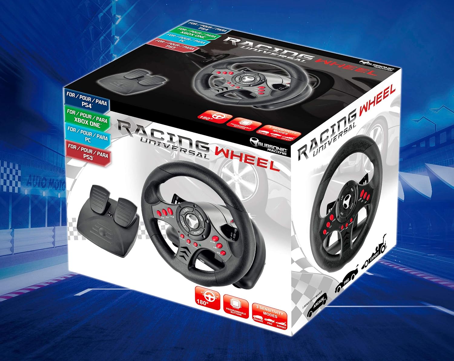 Subsonic SA5426 Racing Wheel Universal with Pedals for Playstation 4, PS4 Slim, PS4 Pro, Xbox One, Xbox One S, PS3