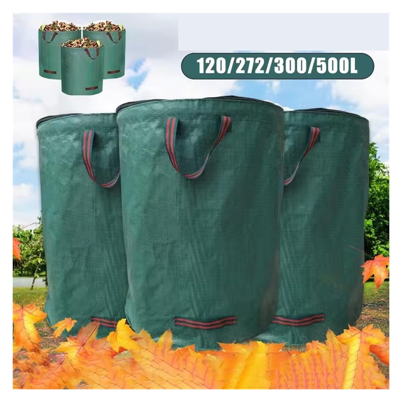 Sacco da giardino 120-500 litri con coperchio pieghevole Collezione di foglie Pattumiera Riutilizzabile Foglie cadute Stoccaggio all'aperto(Without Lid,300L)