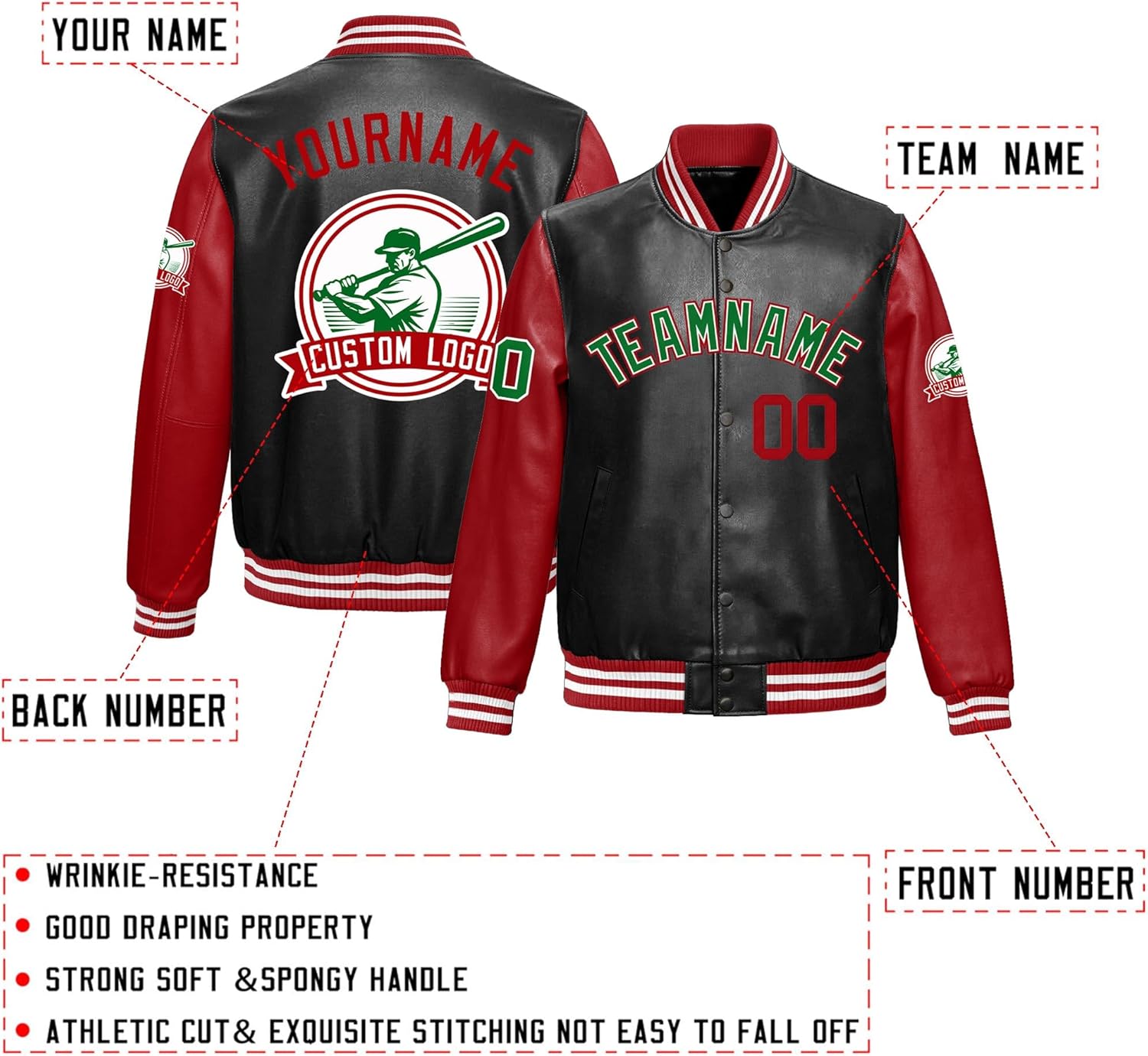 Custom Leather Letterman Baseball Jackets Personalized Stitched Names and Numbers Team Logo for Adults Youth - Image 2