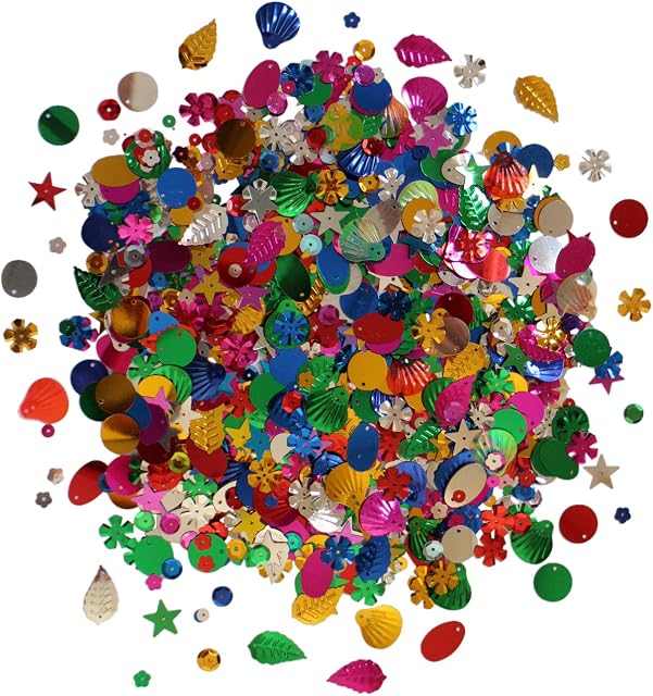 Kids B Crafty - Lots of, Sequins, Sequins for Crafting, Sequins for Sewing, Mixed Sequins for Crafts Assorted Shapes Colours and Sizes Loose - Art Craft Supplies - Embellishments - Wedding - Schools